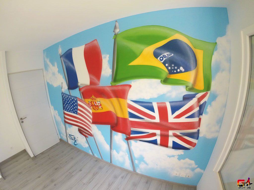 Décoration d'une chambre d'ado sur le thème des drapeaux à Frontignan (34)