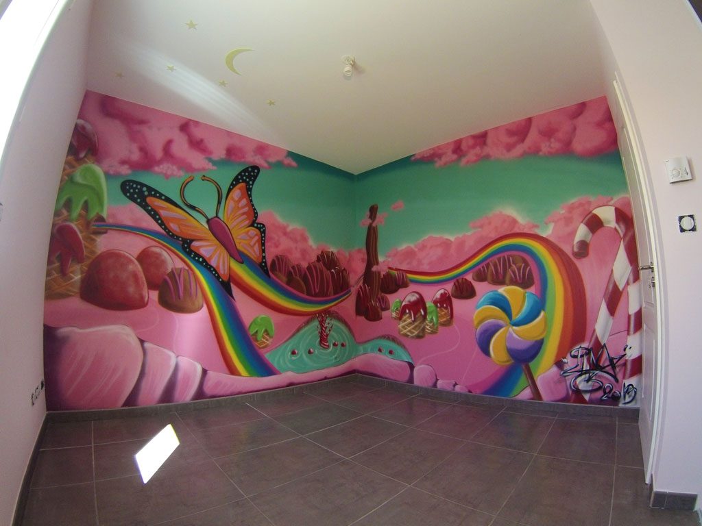 graffiti chambre enfant bonbons